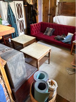 Vintage Side Tables – Stone-Style Tops – Solid Wood Base (Pair)