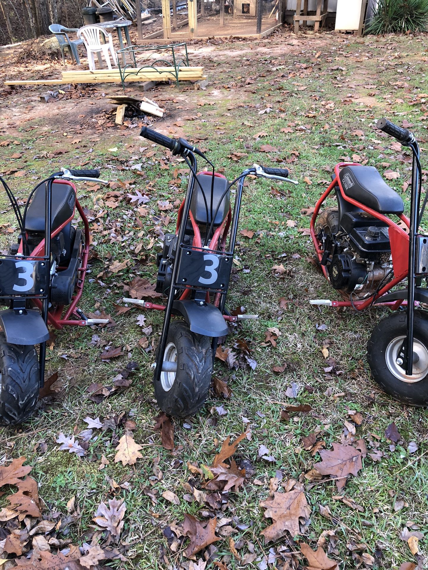 3 Coleman 3hp Mini Bikes For Sale .All Are Red 100ccx for Sale in