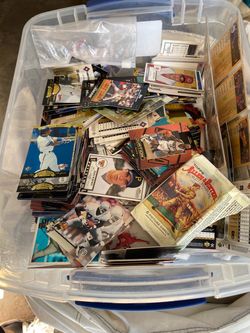 Small bin of old baseball,basketball, football cards