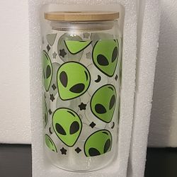 Cute Alien Themed - 16 Oz Glass Cup 