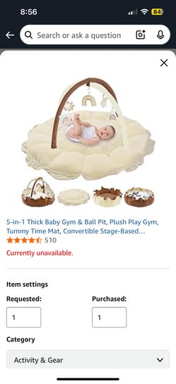 Tummy Time Mat 5-in-1 Plush Play, Gym Convertible