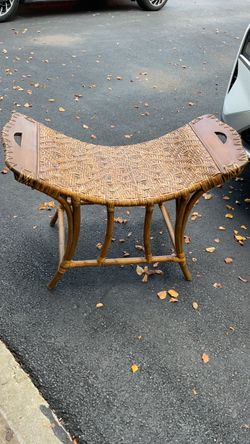 Vintage Wicker Bamboo Curved Bench  Rustic Bench 32 x16x 18