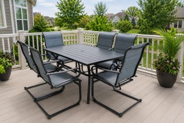 Outdoor 6-Seat Steel-Top Dining Table Set w/ Umbrella Hole
*New - Same-Day Delivery*