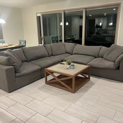 Calana Luxe 6-Piece Modular Cloud Sectional + Ottoman, Color: Storm