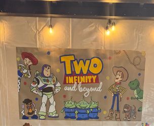 Two infinity and beyond hand painted sign