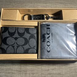 Coach Men’s Black Signature Leather Wallet Gift Set (Brand New in Box)