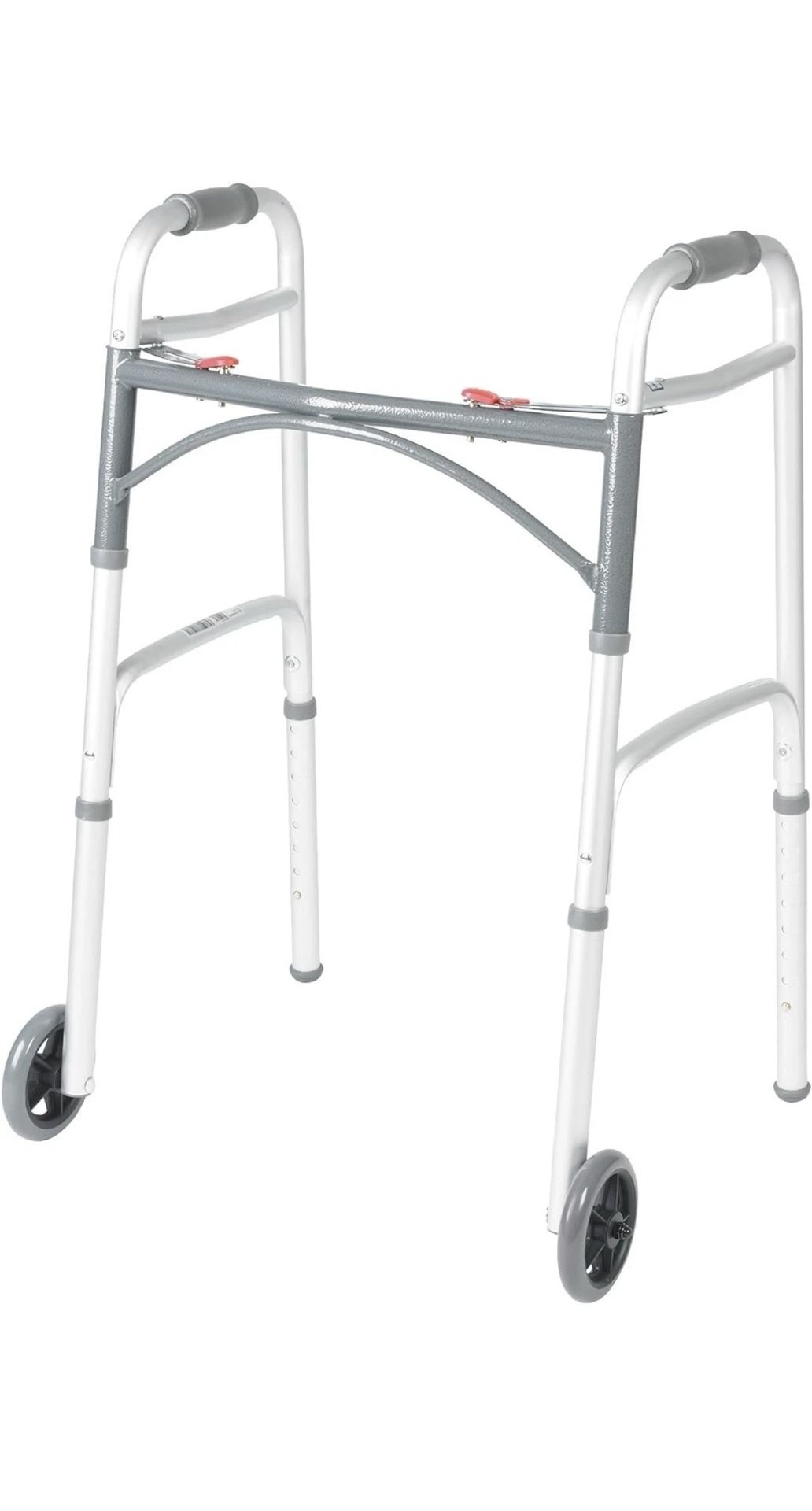 Drive Medical 10210-1 2-Button Folding Walker with Wheels, Rolling Walker,