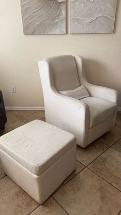 Cream Upholstered Accent Chair with Ottoman