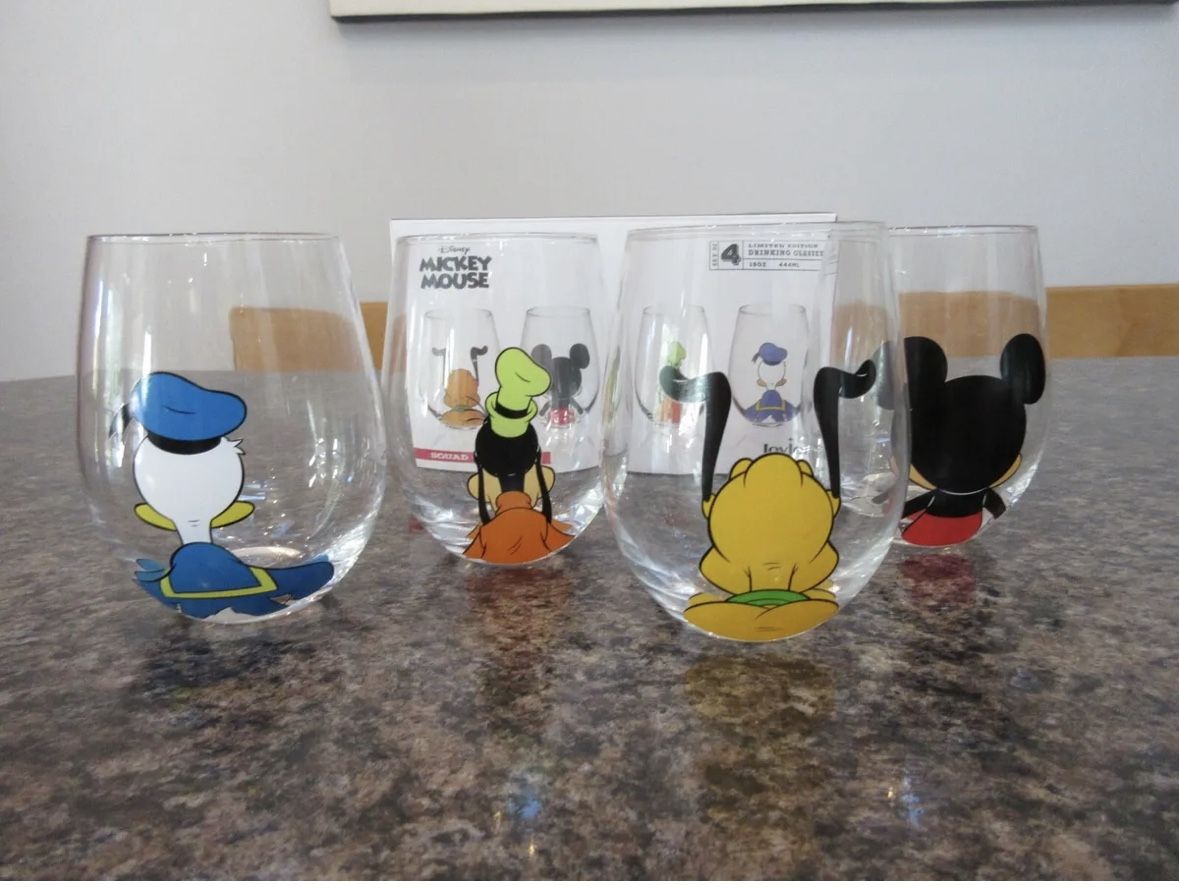 Disney Mickey Mouse Pals "Looking Back" Wine Glasses