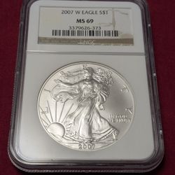 2007-w American Silver Eagle Coin 1oz. NGC MS69