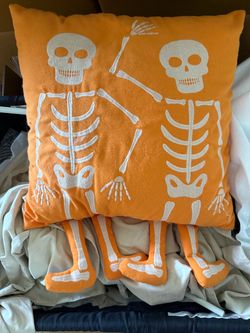 Halloween Skeleton Throw Pillow with Dangling Legs
