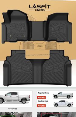 LASFIT Floor Mats 2019-2026 for Chevy Silverado/GMC Sierra 1500, 2020-2026 2500HD 3500HD, Crew Cab Only/Bench Seat