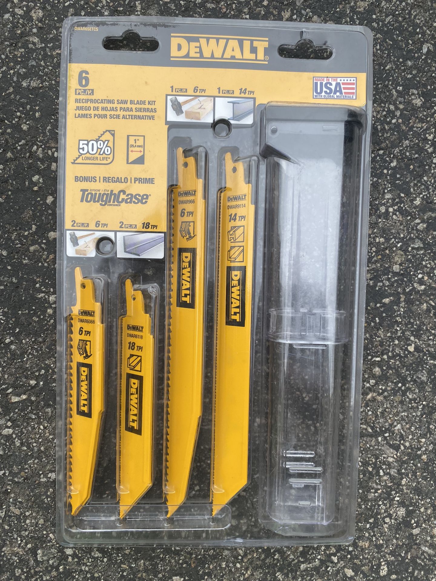 Six piece Dewalt Reciprocating saw blades