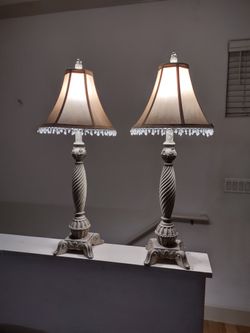 Beautiful Tan Lamps with Beaded Lampshade $30 For The Set FIRM