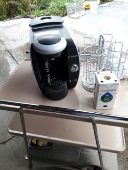 TassimoBosch coffee maker wth filter and box of coffee