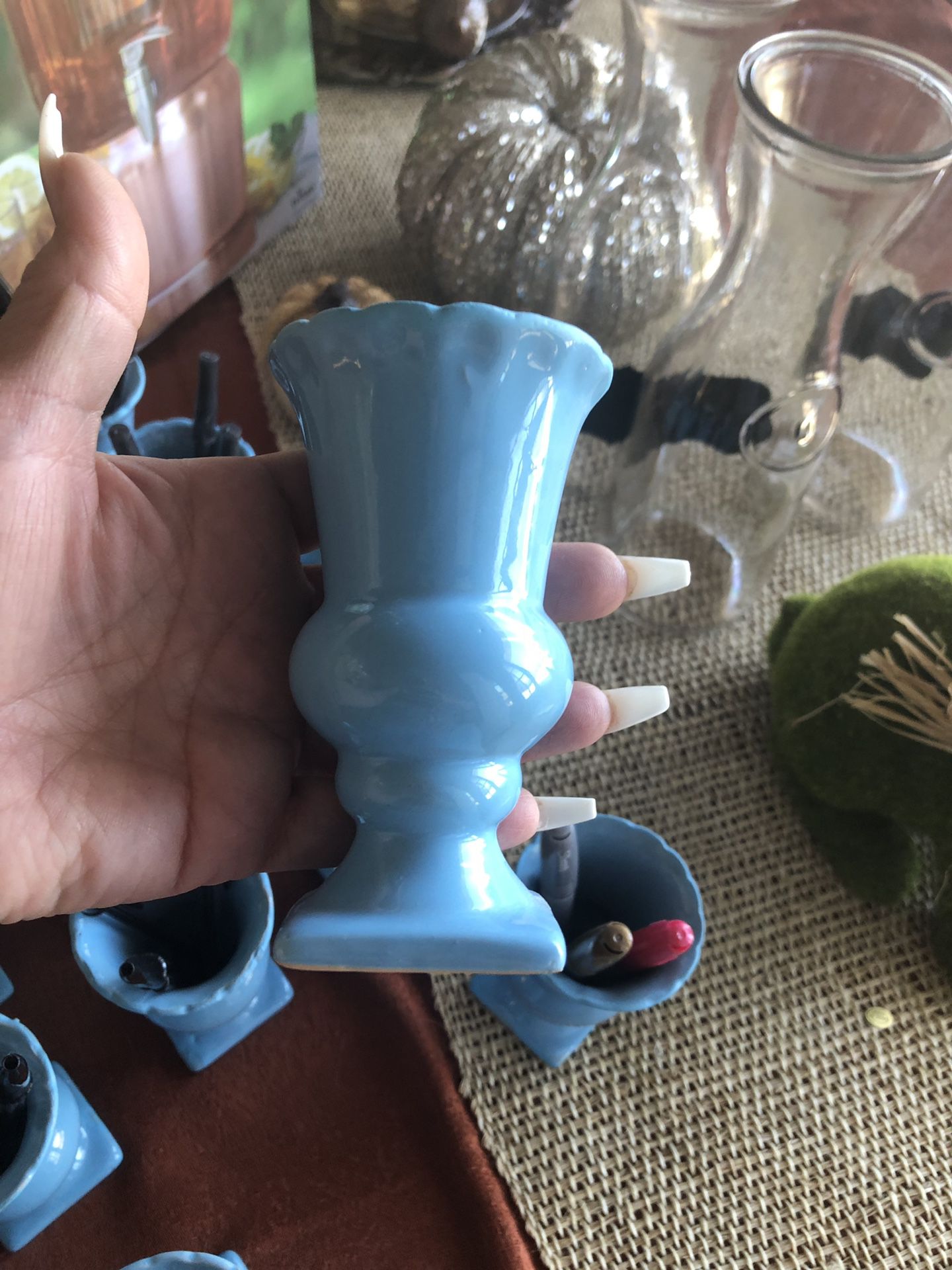 Baby blue bud vases