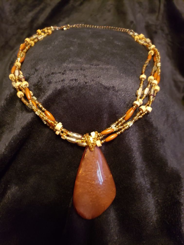 Amber Jeweled Multistrand Necklace (15.5" to 18.5")