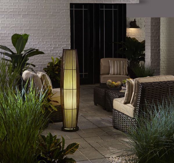 Allen + Roth 46” Bamboo Finish Floor Lamp Bronze Base Indoor Outdoor New In Box
