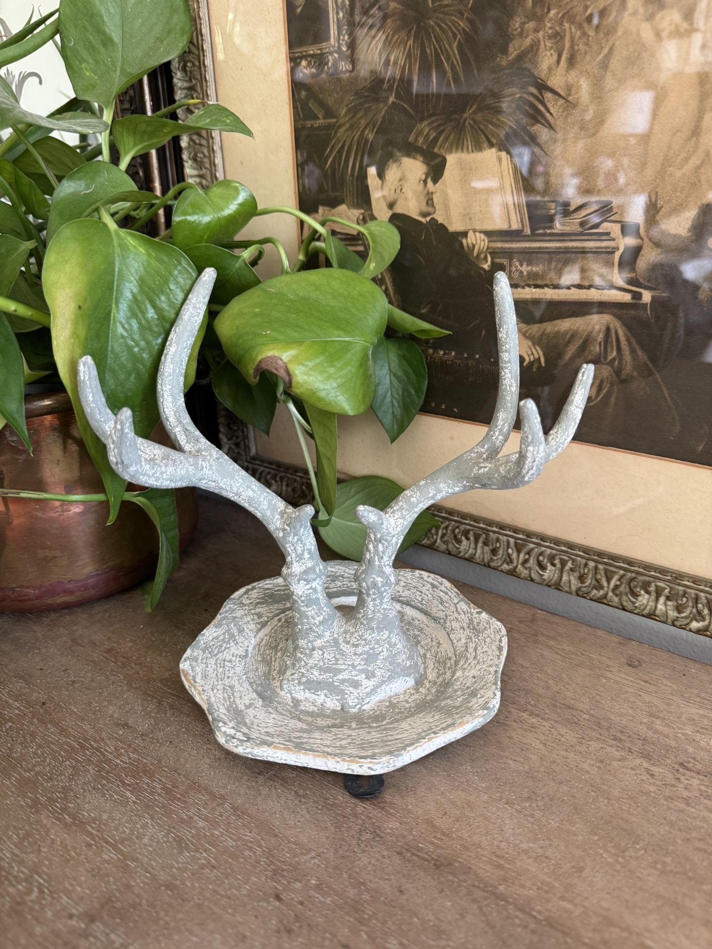 Antler Jewelry Display Organizer Gallery Wall Oddity Centerpiece Vintage Look Patina Horns Rustic