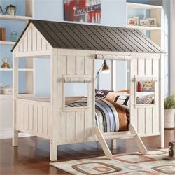 Cottage Full Size Bed - New Zealand Pine Wood, Weathered White & Washed Gray $490