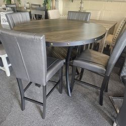 Brand New 48" Dark Gray Counter High Dining Table + 4 Gray Faux Leather Chairs With Glitters