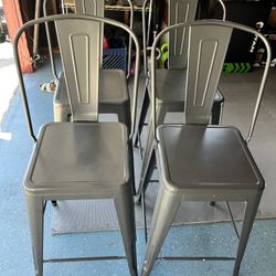 Set of 4 Industrial Metal Chairs, 26” Counter Height