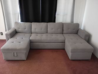 4-Seater Modular Sleeper Sofa Bed with Storage Chaise,U-shaped Sofa with Pull-out Bed