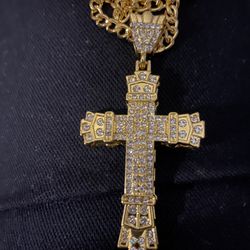 Iced-Out Stunning Showy Gold Color Cross “Makes A Statement”