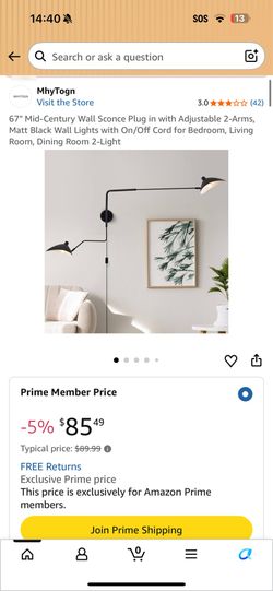 67" Mid-Century Wall Sconce Plug in with Adjustable 2-Arms, Matt Black Wall Lights with On/Off Cord for Bedroom, Living Room, Dining Room 2-Light