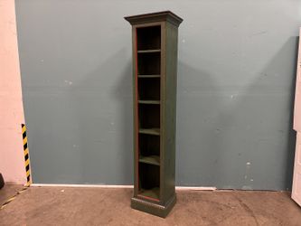 Teal Wooden Narrow Folk Art Painted 6 Tier Bookcase