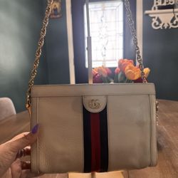 Gucci Ophidia White Leather Chain Shoulder Bag 