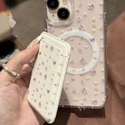 Brand New Floral Print iPhone 16 Case with Magnetic Card Holder