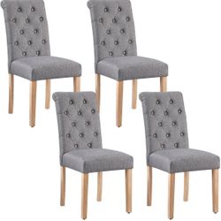 Dining Chairs Set of 4 Fabric Upholstered Button Tufted Kitchen Chairs with Solid Wood Legs for Home, Restaurant, Dining Room, Dark Gray
