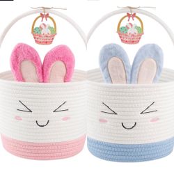  NEW Easter Baskets Set Of Two With Bunny Ears And Handle