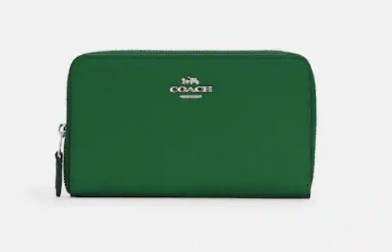 Coach Medium Id Zip Wallet in Green Leather/Silver, new with tags
