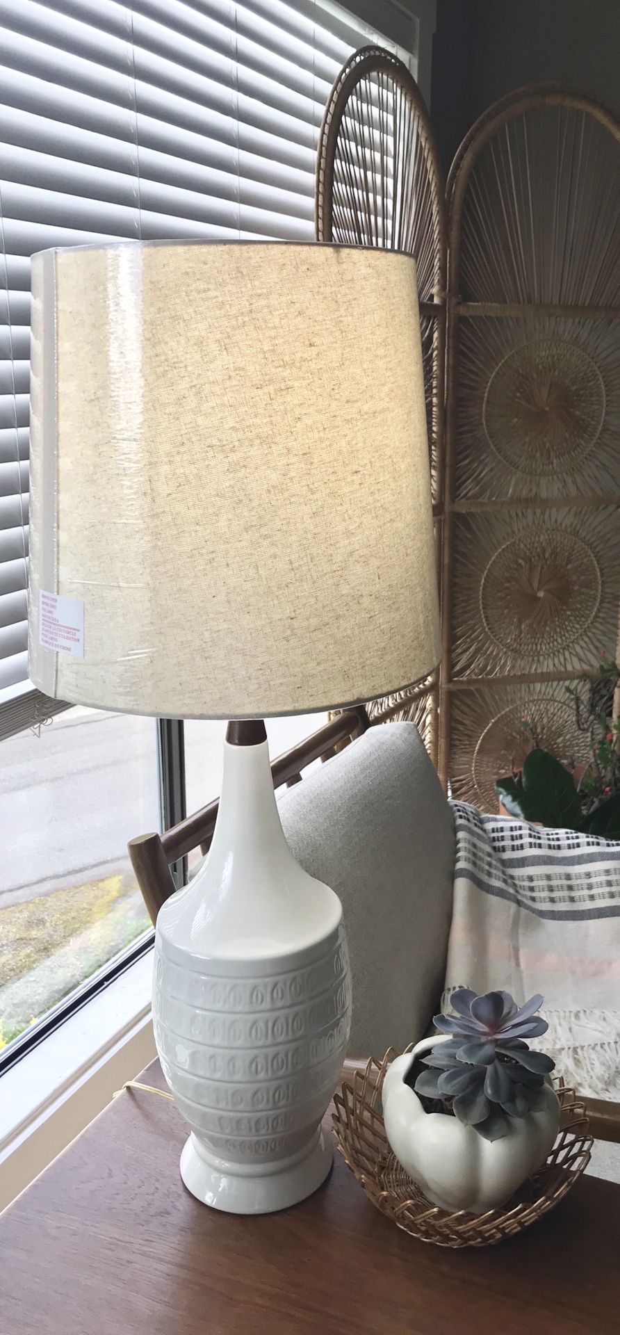Large Vintage Mid-Century 1960s Boho Ceramic Lamps with Lamp Shades - Please read entire description