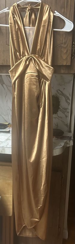 Champagne Formal V Neck Midi Dress
