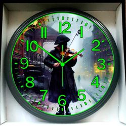 Violin Music Studio Lounge Art Glow In The Dark Wall Clock New