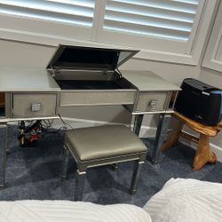Silver And Mirrored Makeup Vanity 