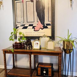 VTG MCM Rattan & Glass Entry -Console Table