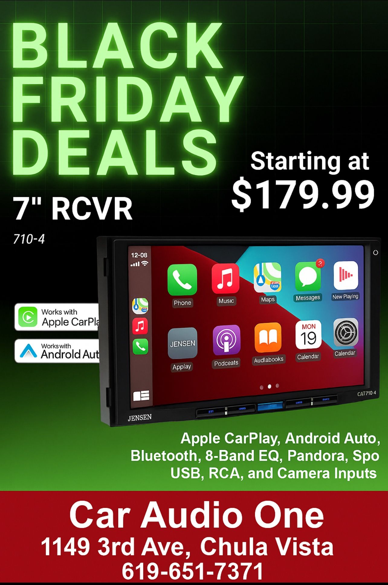 Jensen Stereo Android Auto, Double Din, 7 Inch Touchscreen, Bluetooth Apple Car-play Android Auto  , AM/FM Radio Receiver