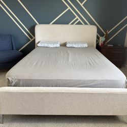 Modern Queen Bed + Mattress with Upholstered Headboard & Footboard