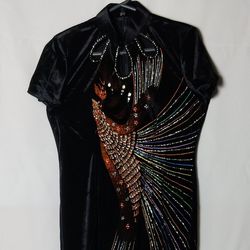 Rare Vintage 100% Polyester (Velvet Feel) Peacock Design, Dress, Prom, Evening, Special