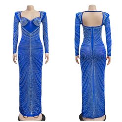 Fashion Mesh Rhinestones Maxi Dress New Size M Strech Material.