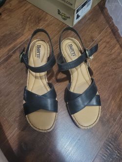 Born Black Leather Wedge Sandals