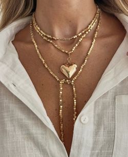 Puffy Heart Pendant Necklace with Convertible Length Cubic Chain, Like New