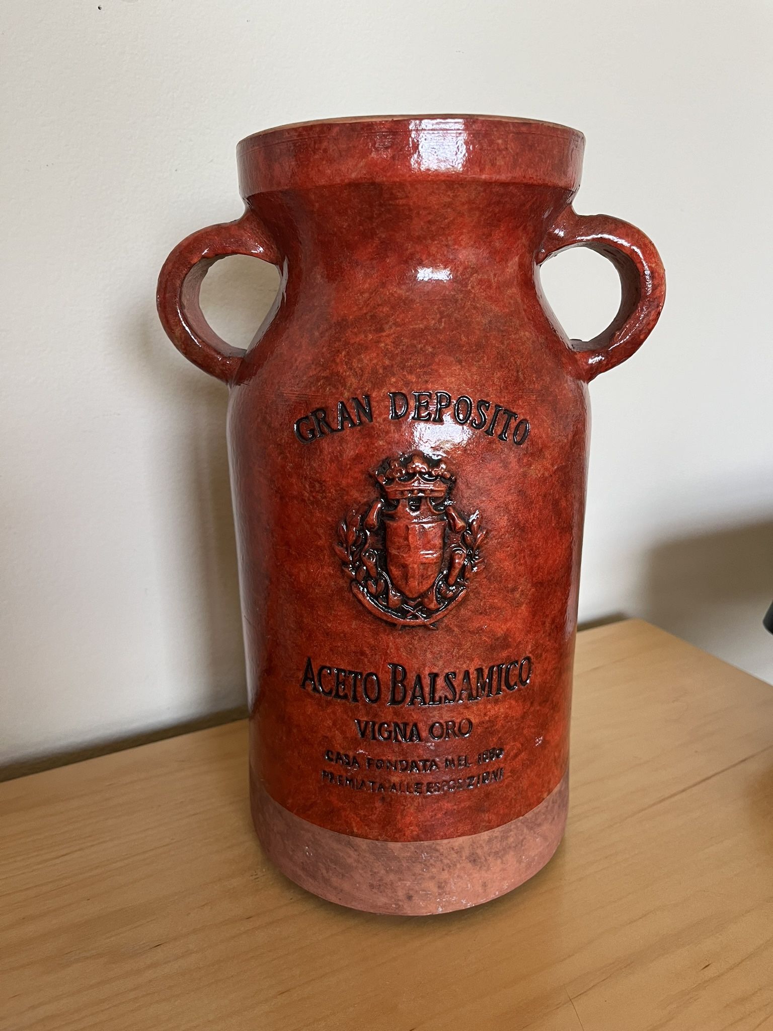 Decorative Italian Styled Vinegar Terracota Glazed Pottery Jar, Display Jar