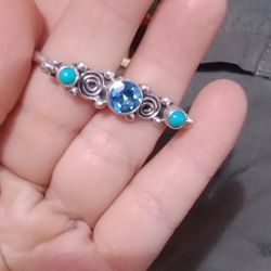 Blue Topaz And Turquoise Double Finger Ring