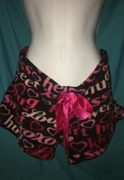 XL Valentines Day Fleece Booty Shorts Hearts Black Pink Red Love Cozy