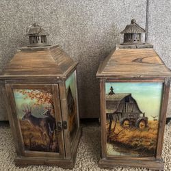 Two Cabin Wood Lanterns 
